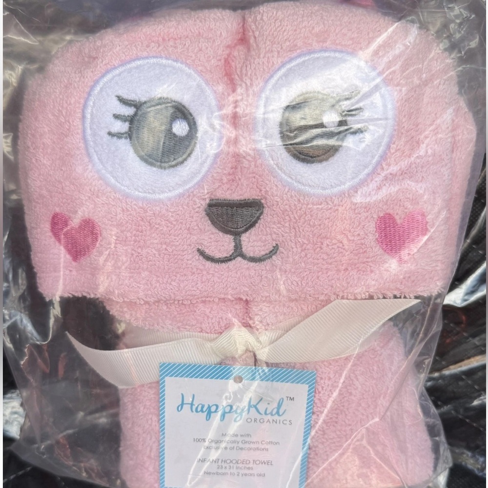Adorable Baby/Infant Newborn Pink Bunny Hooded Bath Towel 23x31 New - Picture 4 of 5